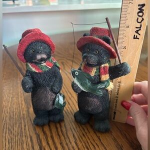 Charming Black Bear Figurines with Red Accents